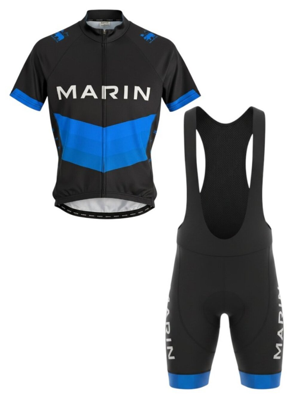 MARIN Black Blue Cycling Kit Jersey & Bib Shorts Padded Bike Set size S